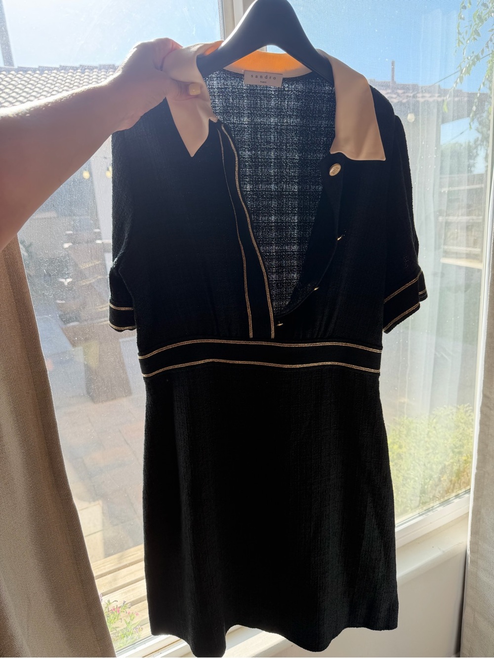 Sandro Black Mini Dress with Cream Collar